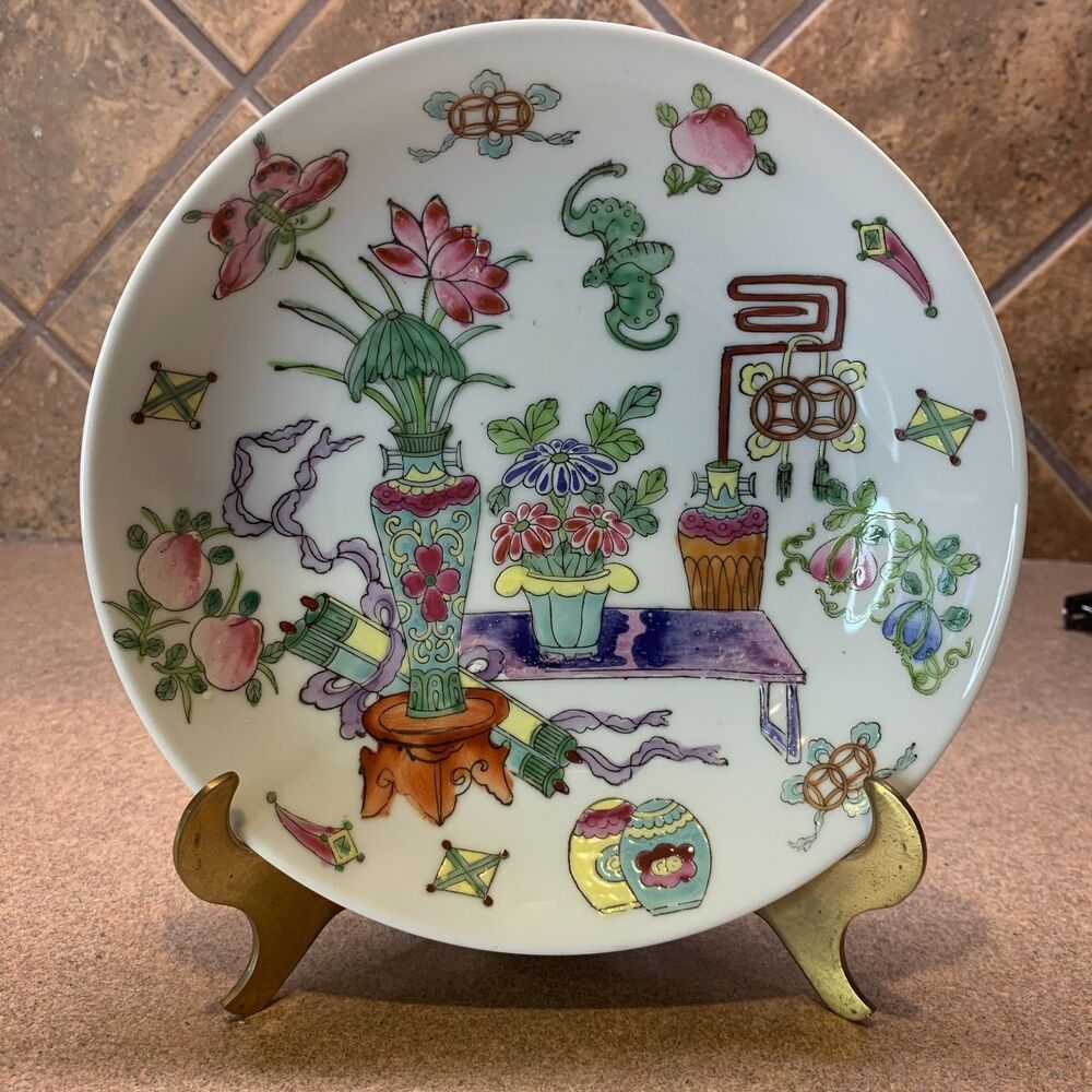 Vtg Porcelain Macau Asian Hand Painted Floral Decorative Adolphus Hotel Bowl